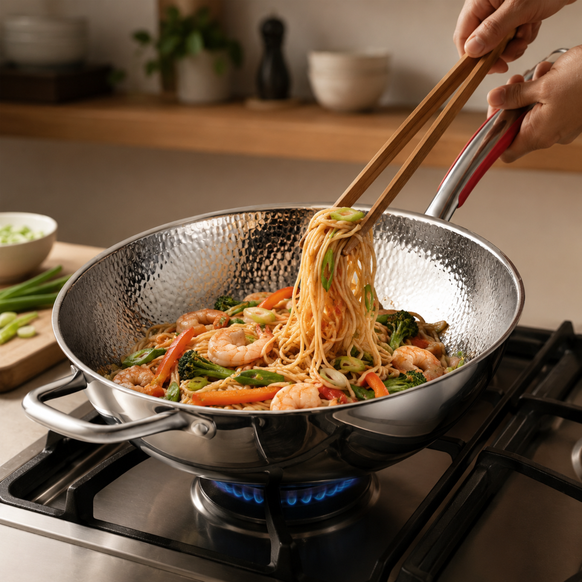 Uncoated Stainless Steel Wok