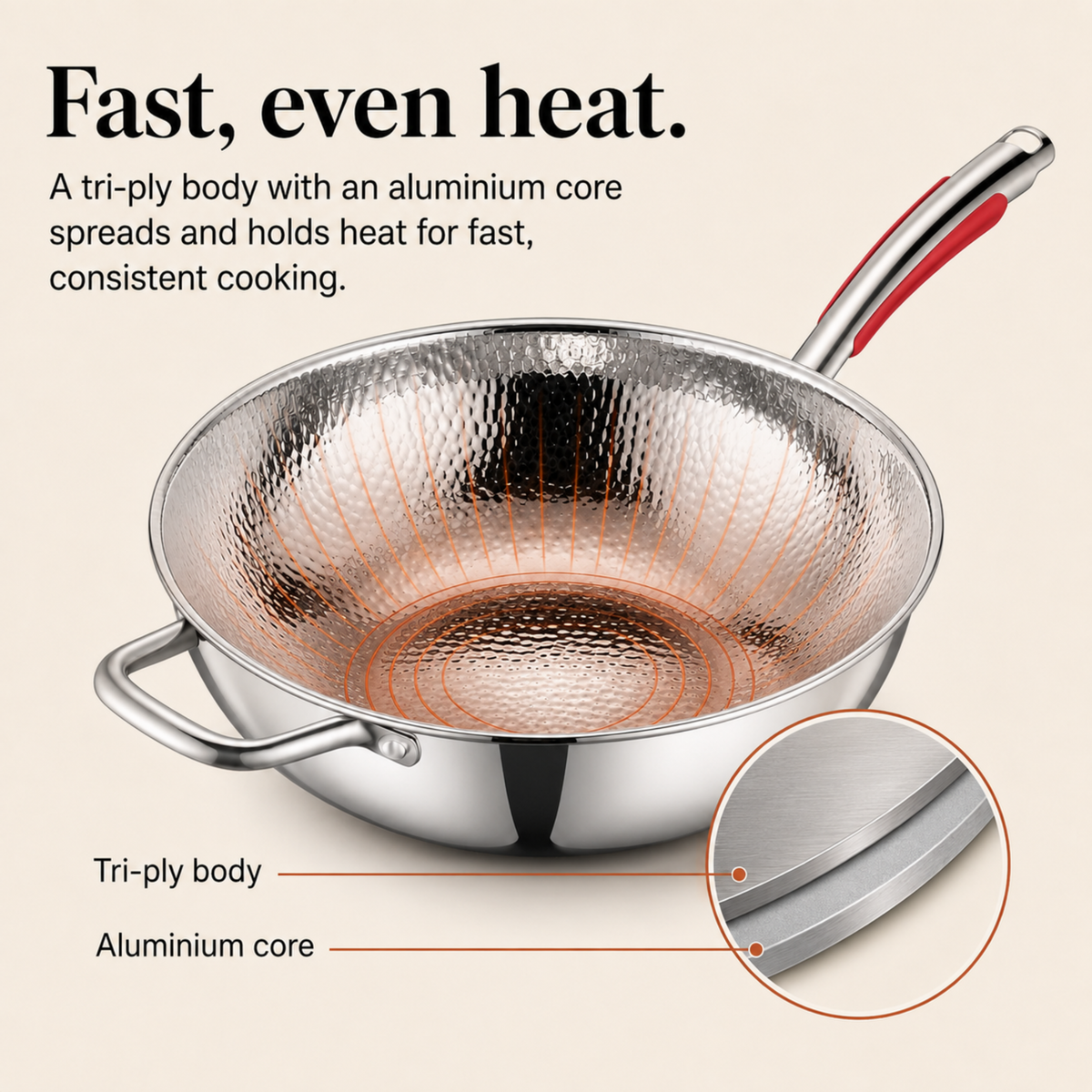 Uncoated Stainless Steel Wok