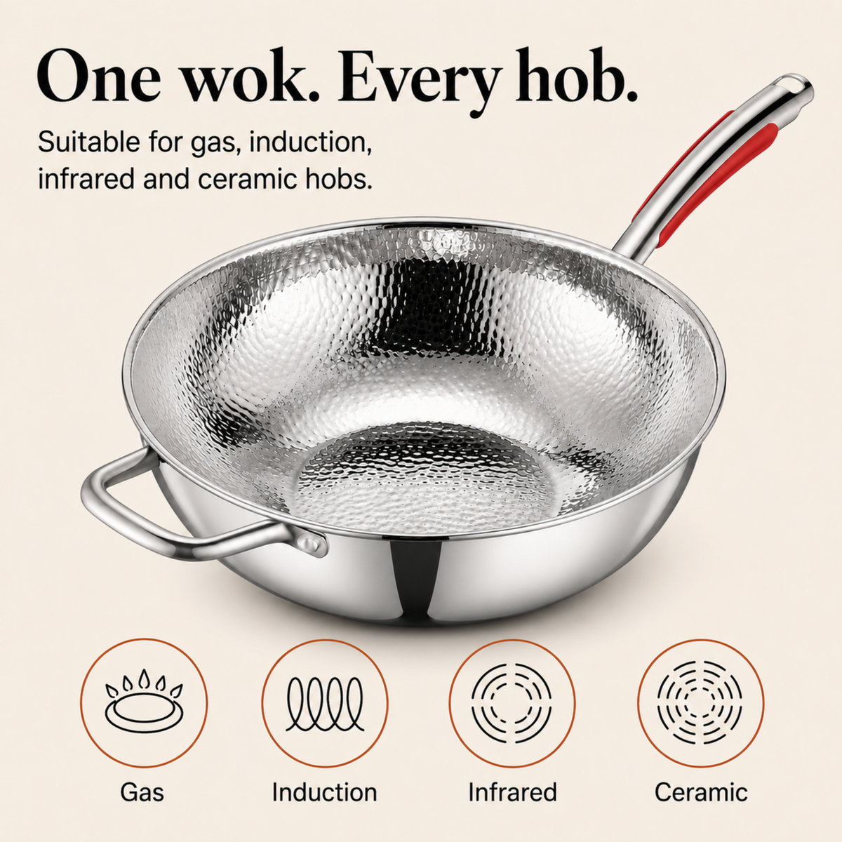 Uncoated Stainless Steel Wok